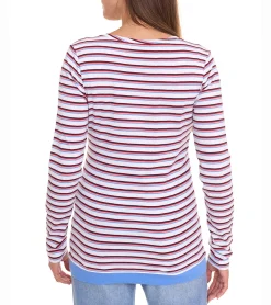 Tops & T-Shirts*AjC Damen Langarm-Shirt mit Spitze figurbetontes Baumwoll-Shirt 12726709 Weiß/Blau/Rot