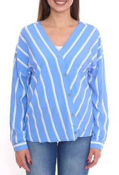 Poloshirts & Blusen*AjC Damen Schlupf-Bluse nachhaltige V-Neck Bluse gestreift 48173418 Blau/Weiß