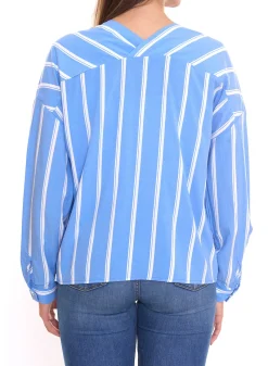 Poloshirts & Blusen*AjC Damen Schlupf-Bluse nachhaltige V-Neck Bluse gestreift 48173418 Blau/Weiß