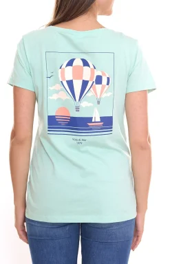 Tops & T-Shirts*AjC Damen T-Shirt mit verschiedenen Prints kurzärmliges Sommer-Shirt Baumwolle Mint, Rosa oder Weiß