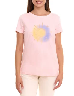 Tops & T-Shirts*AjC Damen T-Shirt mit verschiedenen Prints kurzärmliges Sommer-Shirt Baumwolle Mint, Rosa oder Weiß