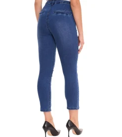 Hosen & Jeans*AjC Jeans Damen Slim-Fit Hose in knöchellänge High-Waist Hose mit Schlitz 73958310 Blau