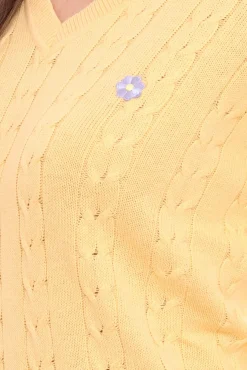 Sweater & Pullover*AjC Strick-Pullover Damen Zopfstrick-Pulli mit V-Ausschnitt Baumwolle 17566437 Gelb