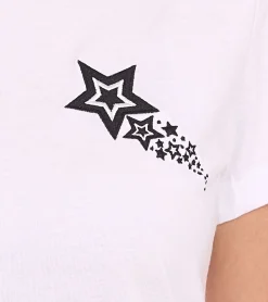 Tops & T-Shirts*AjC T-Shirt Baumwoll-Shirt mit Sternen-Print Rundhals-Shirt T-Shirt 37896048 Weiß