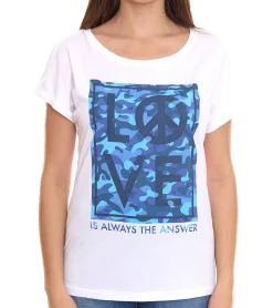 Tops & T-Shirts*AjC T-Shirt modisches Damen Kurzarm-Shirt mit Love-Print Sommer-Shirt 32038357 Weiß