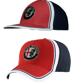Caps & Mützen*ALFA ROMEO Base-Cap für Damen oder Herren mit Logo-auf der Front Baumwoll-Cap AFRCP Dunkelblau/Rot/Weiß mit gradem oder gebogenem Schirm grader Schirm
