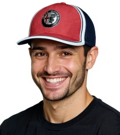 Caps & Mützen*ALFA ROMEO Base-Cap für Damen oder Herren mit Logo-auf der Front Baumwoll-Cap AFRCP Dunkelblau/Rot/Weiß mit gradem oder gebogenem Schirm grader Schirm