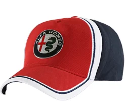 Caps & Mützen*ALFA ROMEO Base-Cap für Damen oder Herren mit Logo-auf der Front Baumwoll-Cap AFRCP Dunkelblau/Rot/Weiß mit gradem oder gebogenem Schirm grader Schirm