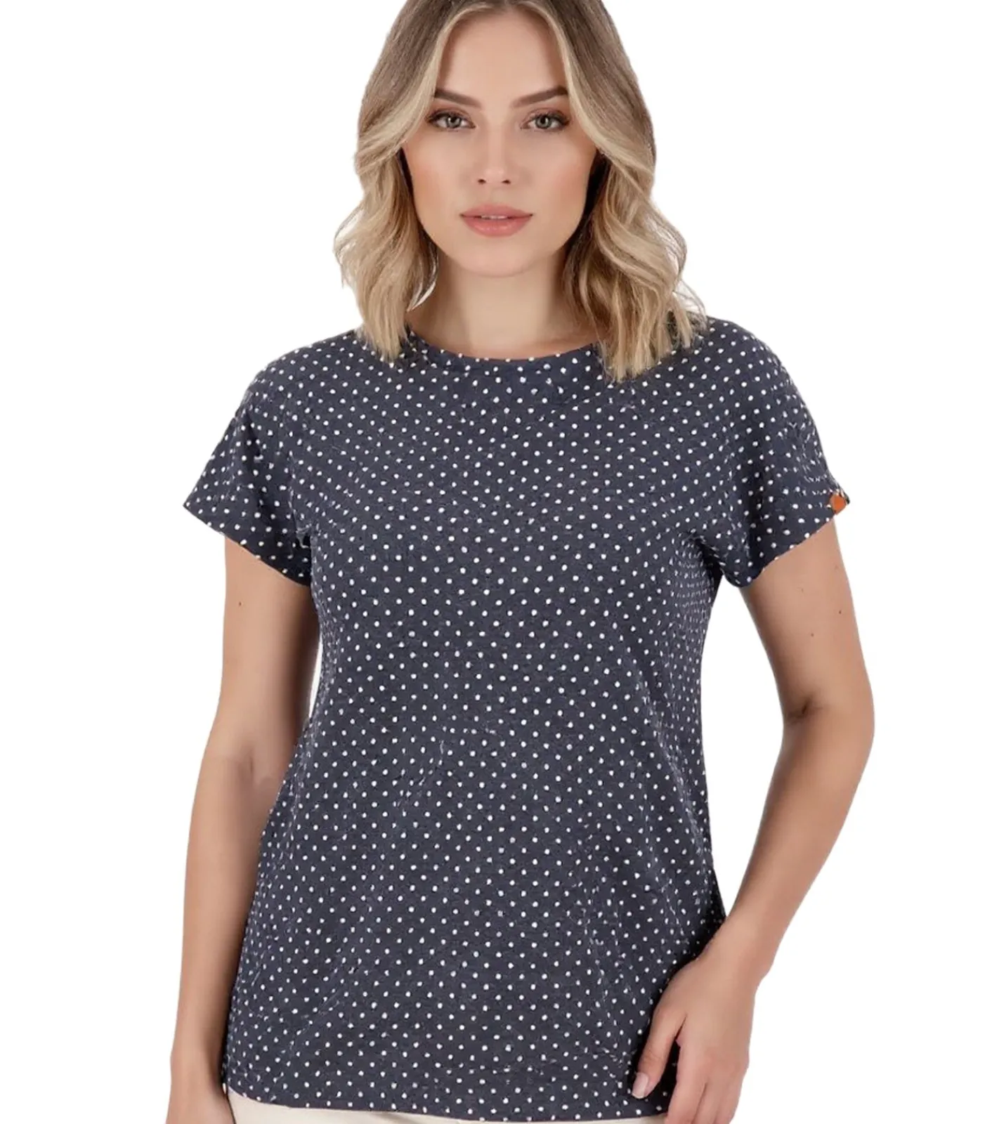 Tops & T-Shirts*ALIFE AND KICKIN Amelie Damen Baumwoll-T-Shirt Sommer Oberteil mit Punkten 34256952 Dunkelblau/Beige