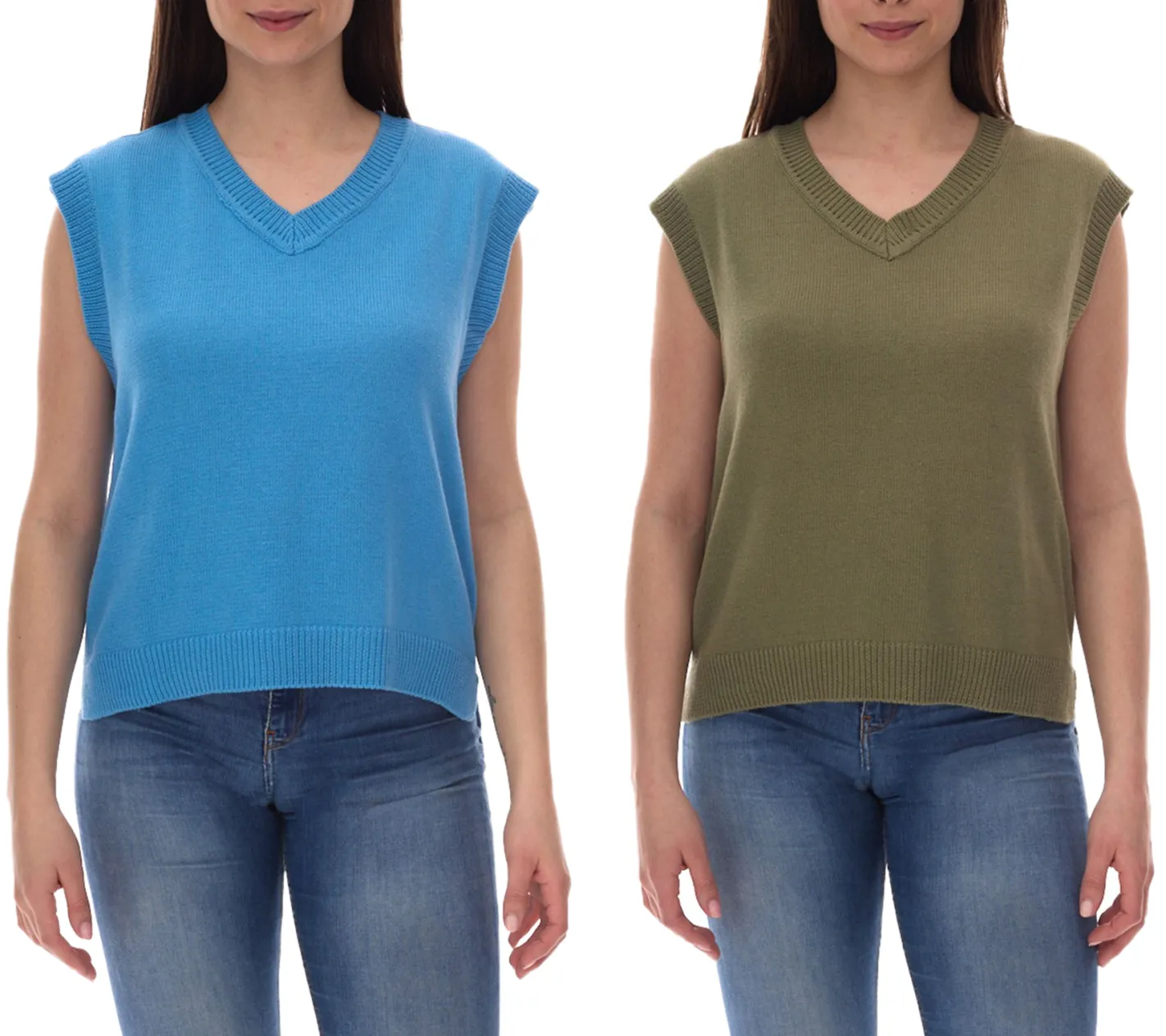 Große Größen|Tops & T-Shirts*ALIFE AND KICKIN AudraAK Damen Strick-Pullunder mit V-Ausschnitt Sommer-Shirt Blau oder Grün