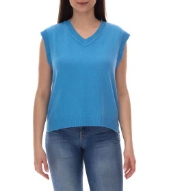 Große Größen|Tops & T-Shirts*ALIFE AND KICKIN AudraAK Damen Strick-Pullunder mit V-Ausschnitt Sommer-Shirt Blau oder Grün