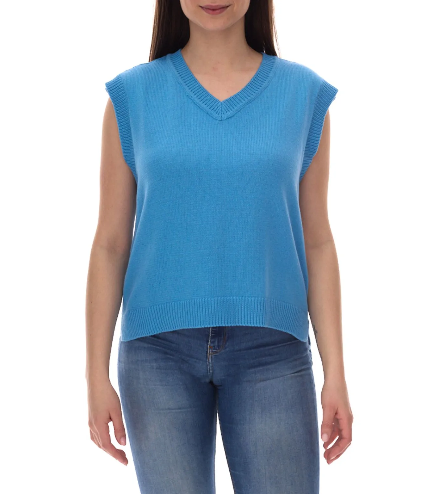 Große Größen|Tops & T-Shirts*ALIFE AND KICKIN AudraAK Damen Strick-Pullunder mit V-Ausschnitt Sommer-Shirt Blau oder Grün