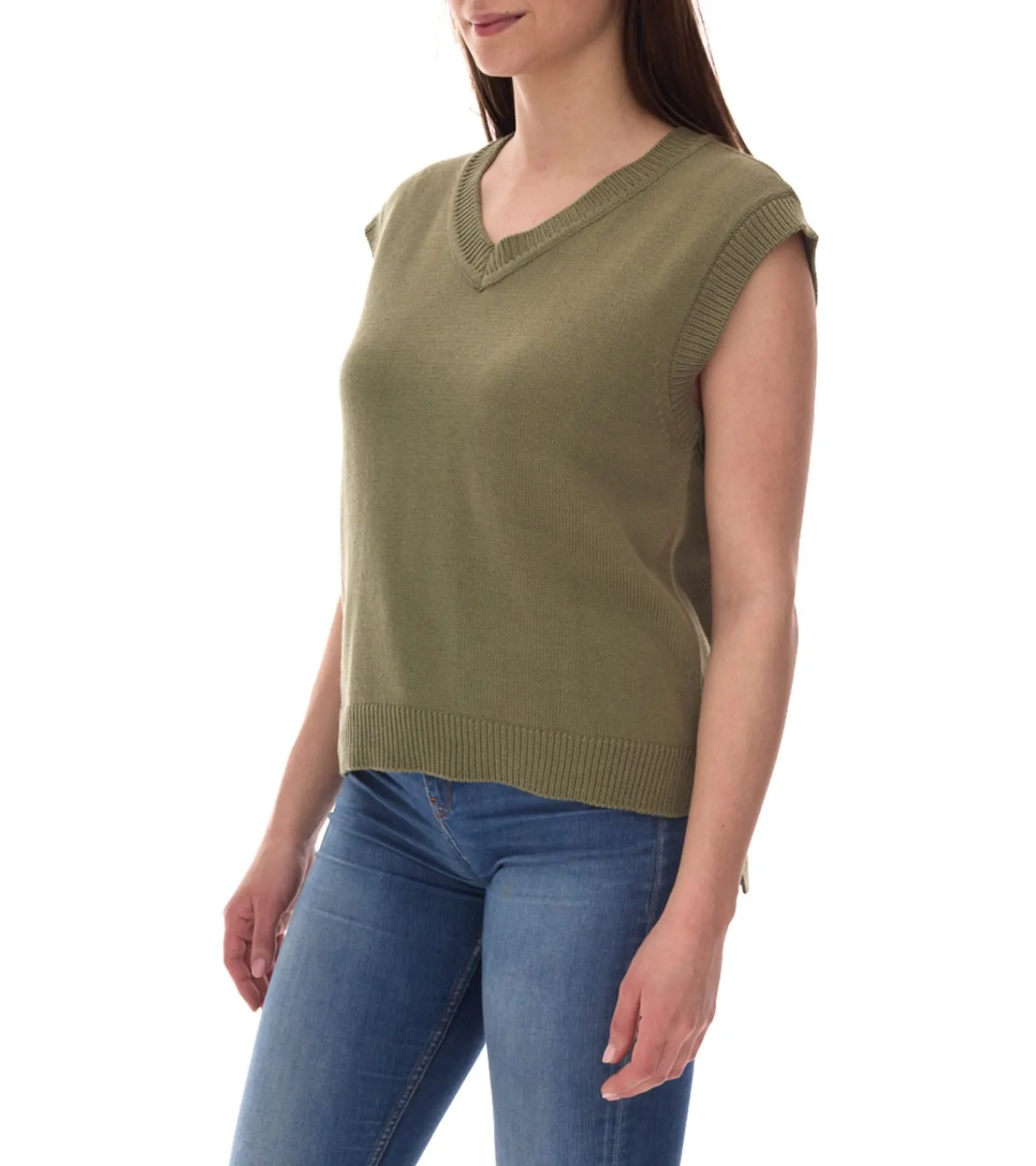 Große Größen|Tops & T-Shirts*ALIFE AND KICKIN AudraAK Damen Strick-Pullunder mit V-Ausschnitt Sommer-Shirt Blau oder Grün