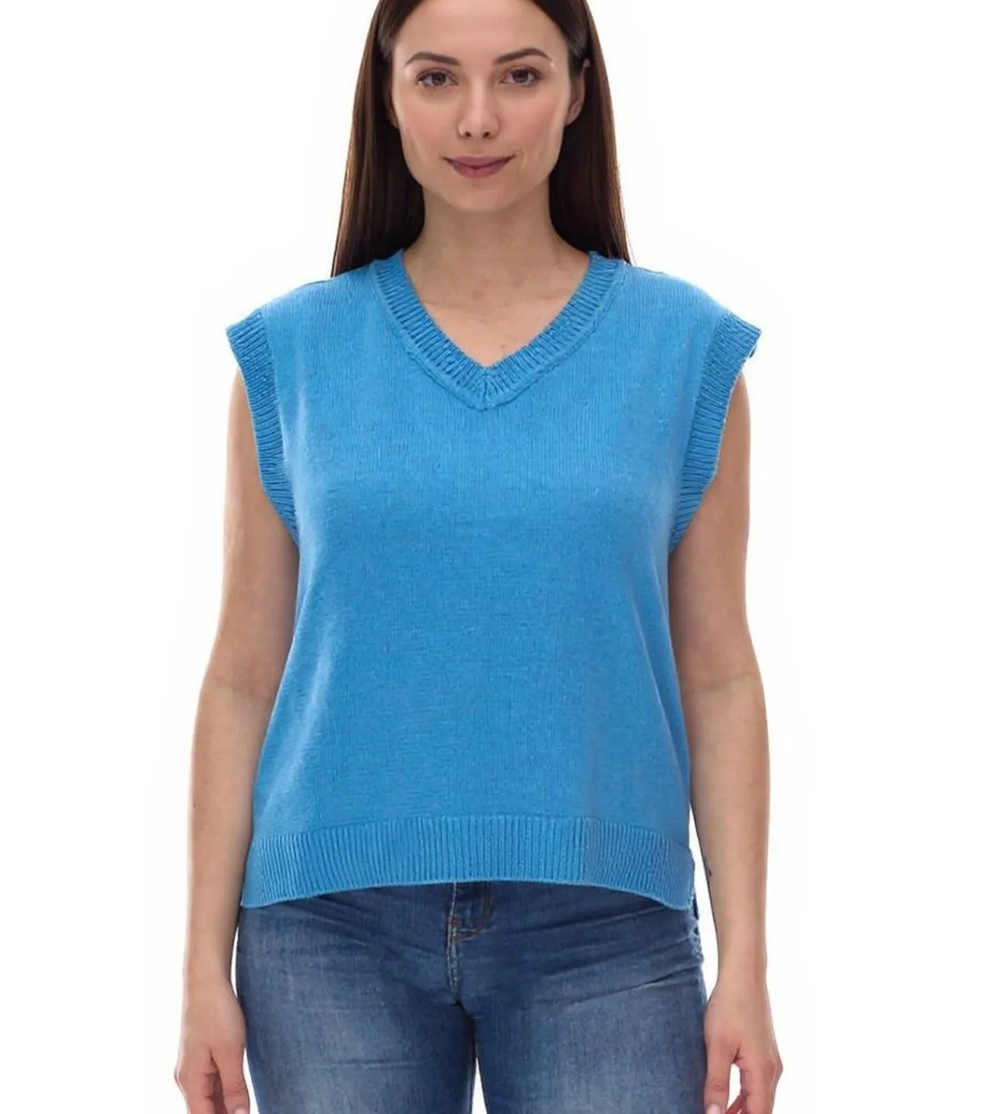 Große Größen|Tops & T-Shirts*ALIFE AND KICKIN AudraAK Damen Strick-Pullunder mit V-Ausschnitt Sommer-Shirt 66809103 Blau