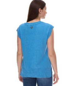 Große Größen|Tops & T-Shirts*ALIFE AND KICKIN AudraAK Damen Strick-Pullunder mit V-Ausschnitt Sommer-Shirt 66809103 Blau