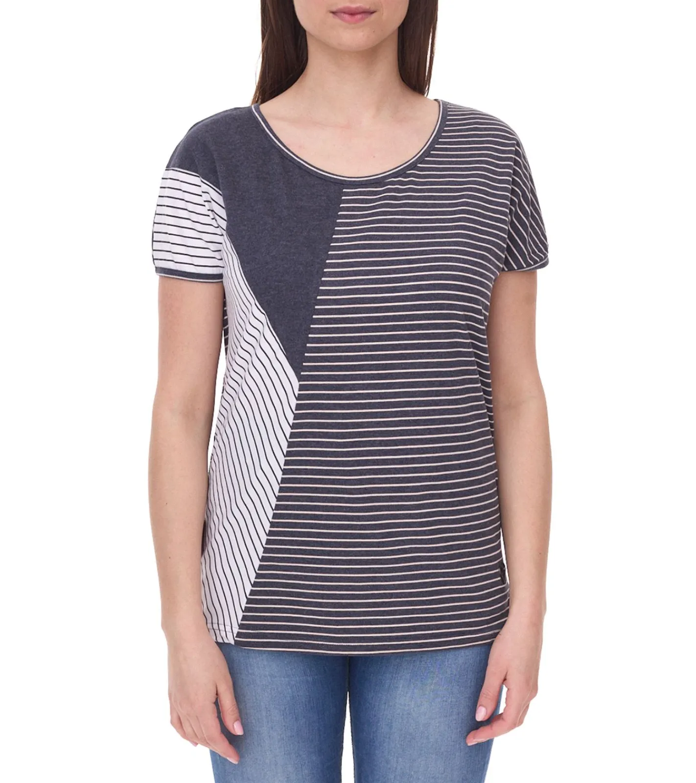 Tops & T-Shirts*ALIFE AND KICKIN IlonaAK Damen Baumwoll-Shirt im asymmetrischem Streifen-Design T-Shirt meliert 15760719 Navy/Weiß