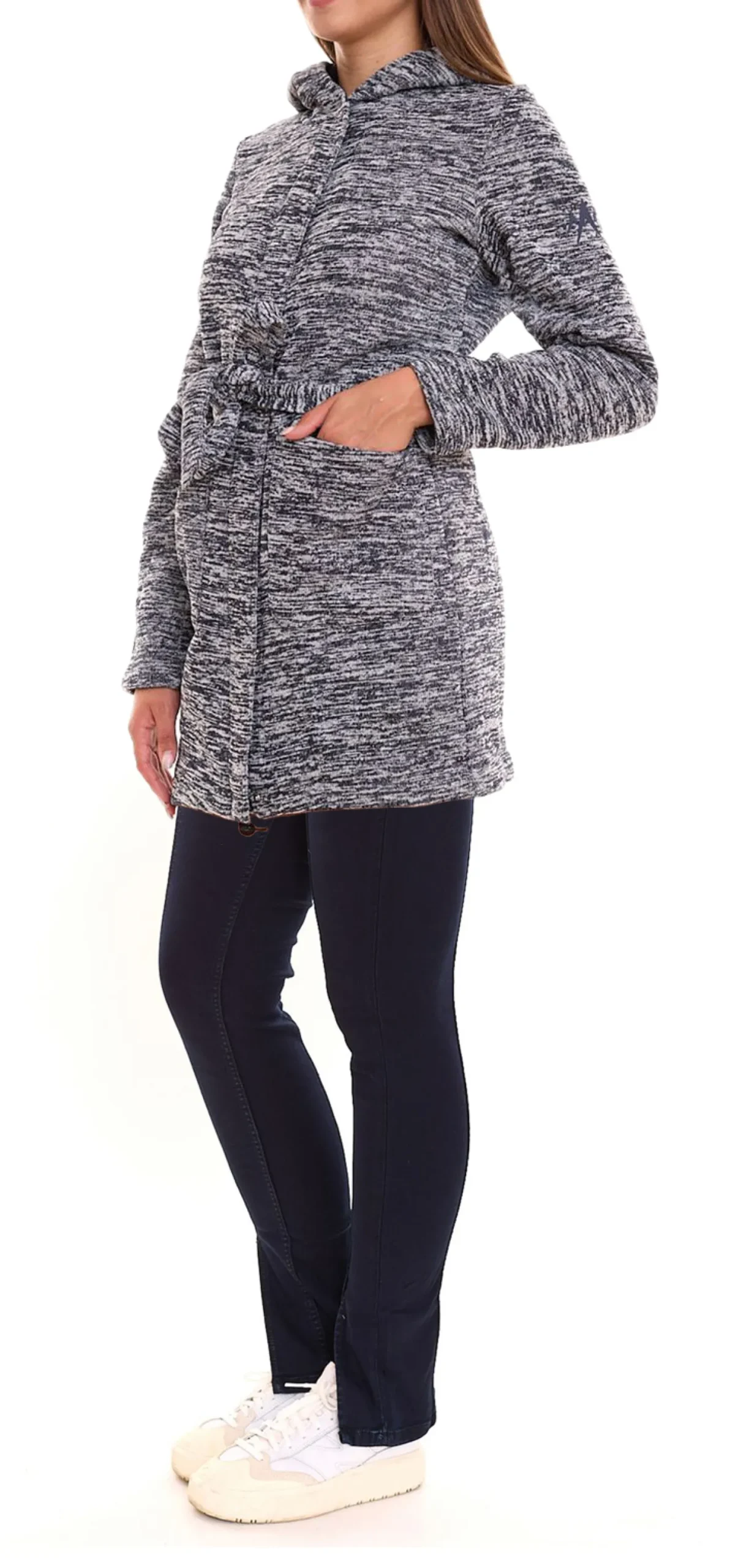 Mäntel & Jacken|Sweater & Pullover*ALPENBLITZ Damen Fleece-Jacke mit Binde-Gürtel Übergangs-Jacke aus weichem Strickfleece 98529059 Blau/Grau