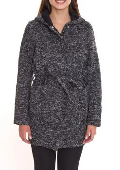 Mäntel & Jacken|Sweater & Pullover*ALPENBLITZ Damen Fleece-Jacke mit Binde-Gürtel Übergangs-Jacke aus weichem Strickfleece Blau/Grau oder Schwarz/Grau