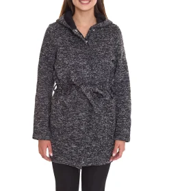 Sweater & Pullover*ALPENBLITZ Damen Fleece-Jacke mit Binde-Gürtel bequeme Übergangs-Jacke aus weichem Strickfleece 36348765 Schwarz/Grau