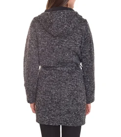 Sweater & Pullover*ALPENBLITZ Damen Fleece-Jacke mit Binde-Gürtel bequeme Übergangs-Jacke aus weichem Strickfleece 36348765 Schwarz/Grau