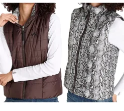 Mäntel & Jacken*ALPENBLITZ Damen Wende-Weste unifarbene und Allover-Print Stepp-Weste 48569704 Braun/Schwarz/Weiß