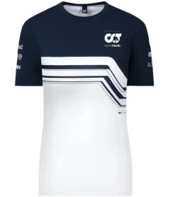 Tops & T-Shirts*ALPHATAURI Formel 1 F1 Damen Baumwoll-Shirt Rundhals-Shirt Freizeit-Shirt SAT22139 Weiß/Blau