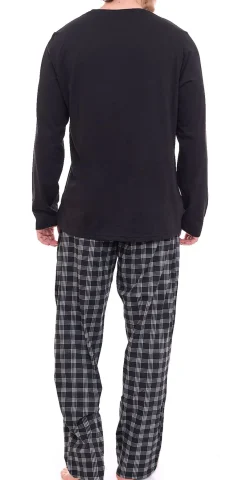 Nachtwäsche & Bademode*AM LEGEND Herren Pyjama-Set 2-teilig karierter oder unifarbener Schlafanzug aus 100umwolle IAN MPJ 23 Schwarz, Navy, Grau in verschiedenen Modellen
