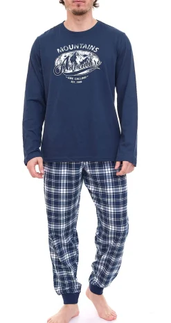 Nachtwäsche & Bademode*AM LEGEND Herren Pyjama-Set 2-teilig karierter oder unifarbener Schlafanzug aus 100umwolle IAN MPJ 23 Schwarz, Navy, Grau in verschiedenen Modellen