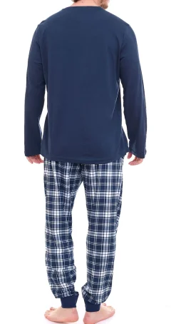 Nachtwäsche & Bademode*AM LEGEND Herren Pyjama-Set 2-teilig karierter oder unifarbener Schlafanzug aus 100umwolle IAN MPJ 23 Schwarz, Navy, Grau in verschiedenen Modellen