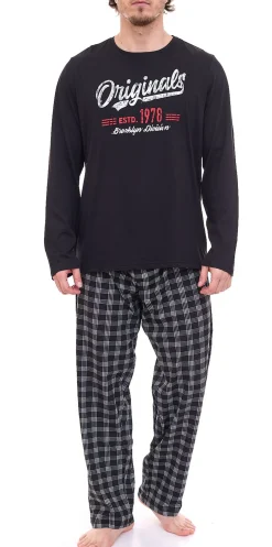 Nachtwäsche & Bademode*AM LEGEND Herren Pyjama-Set 2-teilig karierter oder unifarbener Schlafanzug IAN MPJ 23 Schwarz/Weiß/Blau/Grau in verschiedenen Modellen