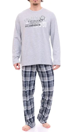 Nachtwäsche & Bademode*AM LEGEND Herren Pyjama-Set 2-teilig karierter Schlafanzug IAN MPJ 23 Navy/Hellgrau