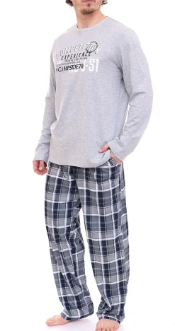 Nachtwäsche & Bademode*AM LEGEND Herren Pyjama-Set 2-teilig karierter Schlafanzug IAN MPJ 23 Navy/Hellgrau