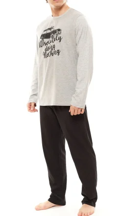 Nachtwäsche & Bademode*AM LEGEND Herren Pyjama-Set 2-teilig melierter Schlafanzug IAN MPJ 23 Schwarz/Grau