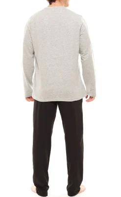 Nachtwäsche & Bademode*AM LEGEND Herren Pyjama-Set 2-teilig melierter Schlafanzug IAN MPJ 23 Schwarz/Grau