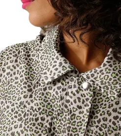 Mäntel & Jacken*Aniston CASUAL Damen Jacke mit Leoparden-Print Übergangs-Jacke 98225532 Beige/Neon-Grün