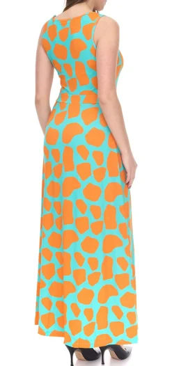 Kleider*Aniston CASUAL Damen Jersey-Kleid mit farbenfrohen Druck Maxi-Kleid Türkis/Orange