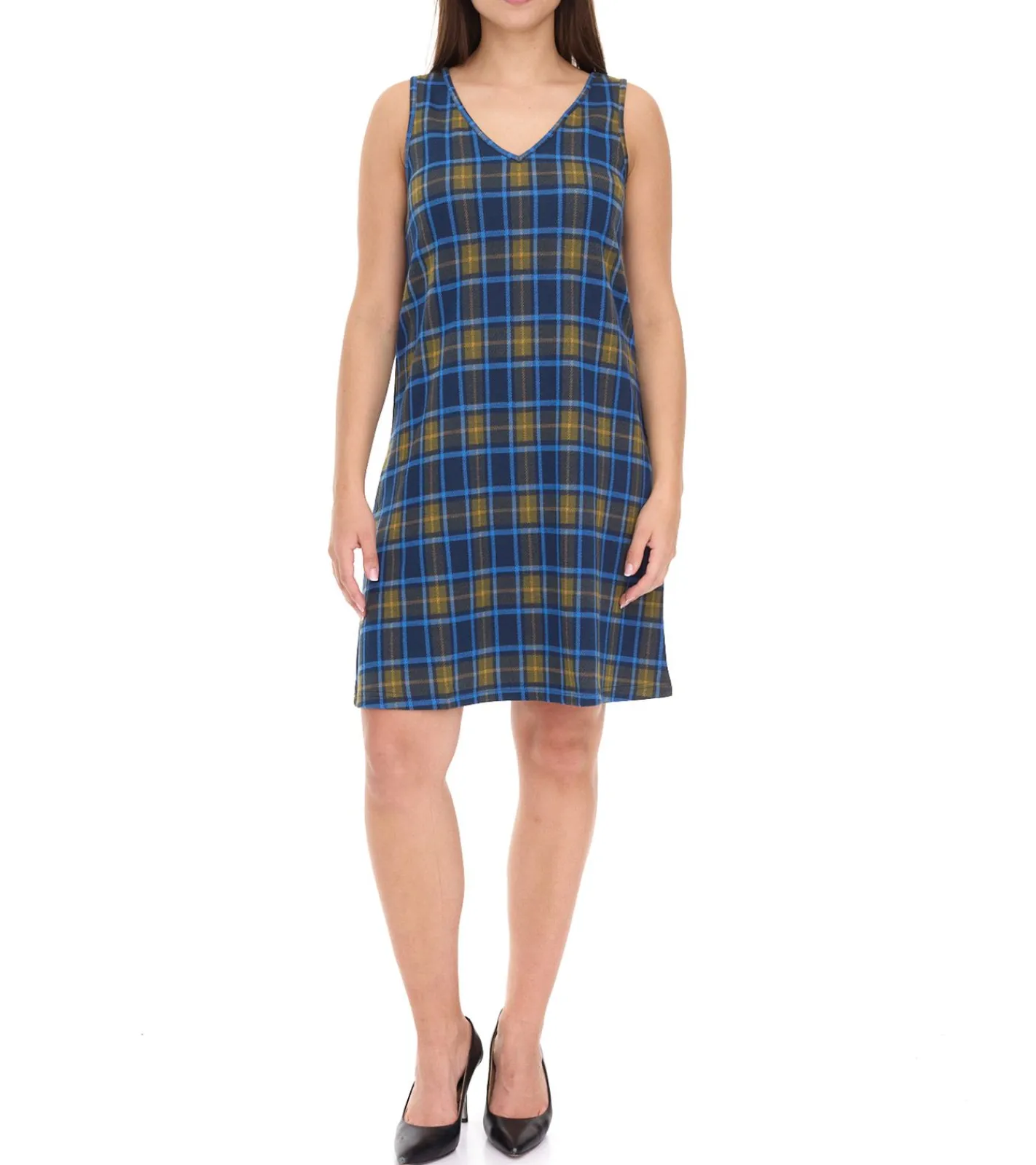 Kleider*Aniston CASUAL Damen Kleid kariertes Sommer-Kleid ärmellos 13189530 Blau/Gelb