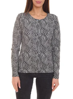 Poloshirts & Blusen*Aniston CASUAL Damen Langarm-Bluse stylische Damen Bluse mit Allover-Muster 56117949 Schwarz/Weiß