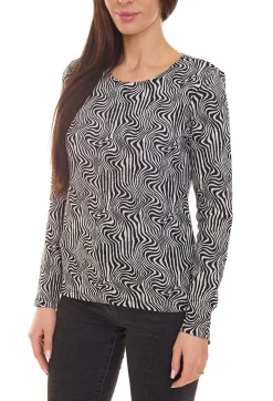 Poloshirts & Blusen*Aniston CASUAL Damen Langarm-Bluse stylische Damen Bluse mit Allover-Muster 56117949 Schwarz/Weiß
