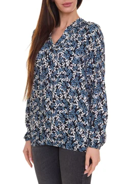 Poloshirts & Blusen*Aniston CASUAL Damen Langarm-Bluse mit Allover Blumen-Print 91054845 Blau