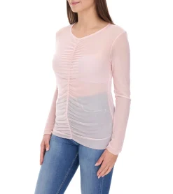 Sweater & Pullover*Aniston CASUAL Damen Langarm-Shirt durchsichtiger Alltags-Pullover mit V-Ausschnitt Sommer-Shirt 99505354 Rosa