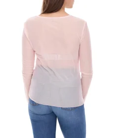 Sweater & Pullover*Aniston CASUAL Damen Langarm-Shirt durchsichtiger Alltags-Pullover mit V-Ausschnitt Sommer-Shirt 99505354 Rosa