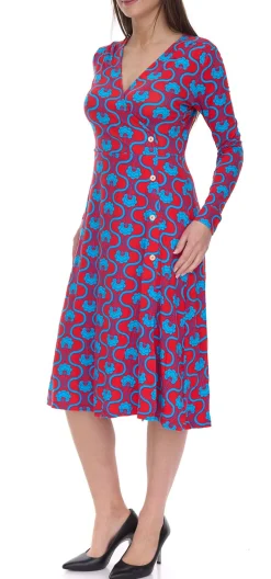 Kleider*Aniston CASUAL Damen Midi-Kleid Wickel-Kleid mit Blumenmuster Langarm 78981955 Rot/Bunt