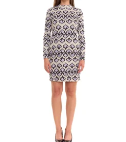 Große Größen|Kleider*Aniston CASUAL Damen Midi-Kleid mit Allover-Print Langarm-Kleid mit Rückenausschnitt 86478136 Grün/Violett