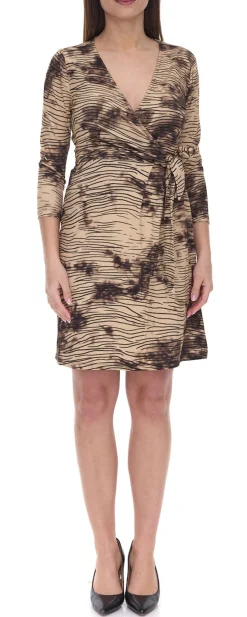 Kleider*Aniston CASUAL Damen Midi-Kleid Wickel-Kleid mit Animalprint 3/4 Arm 98257456 Beige/Schwarz