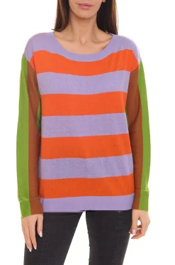 Sweater & Pullover*Aniston CASUAL Damen Pullover breit gestreifter Feinstrick-Sweater 71355125 Orange/Violett