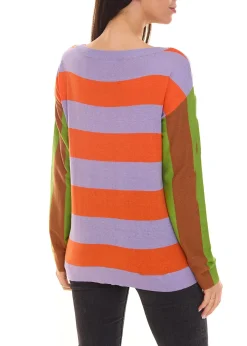 Sweater & Pullover*Aniston CASUAL Damen Pullover breit gestreifter Feinstrick-Sweater 71355125 Orange/Violett