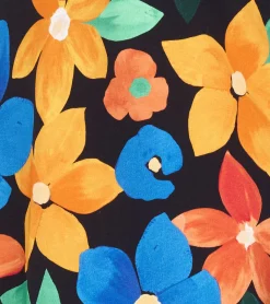 Kleider*Aniston CASUAL Damen Sommer-Kleid mit Blumen-Print Mini-Kleid Langarm-Kleid 81651920 Schwarz/Gelb/Blau