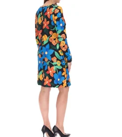 Kleider*Aniston CASUAL Damen Sommer-Kleid mit Blumen-Print Mini-Kleid Langarm-Kleid 81651920 Schwarz/Gelb/Blau