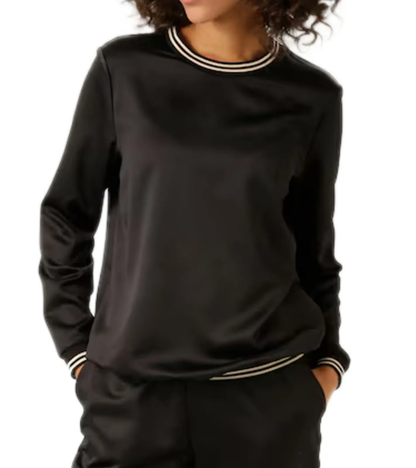 Poloshirts & Blusen*Aniston CASUAL Damen Sommer-Bluse schlichte Schlupf-Bluse Frühlings-Bluse Langarm-Shirt 28657116 Schwarz/Weiß